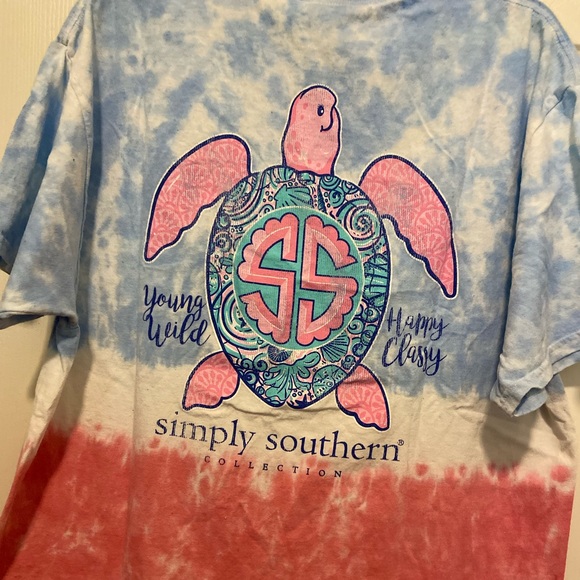 Simply Southern Tie Dye Pink and Blue Turtle T shirt - Picture 1 of 3